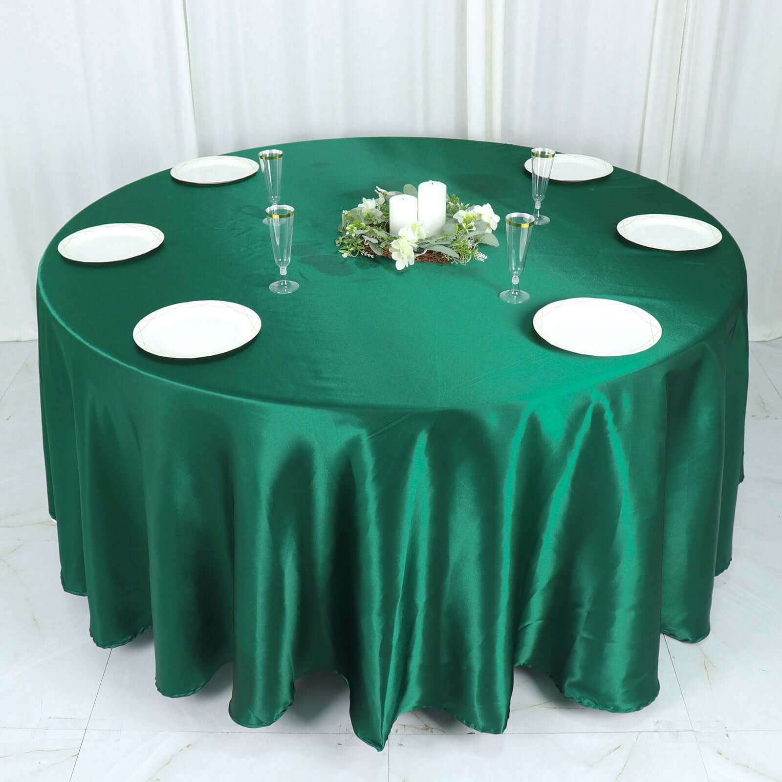 Satin Round Tablecloth 108" Hunter Emerald Green - Smooth & Durable Table Cover - Image 8