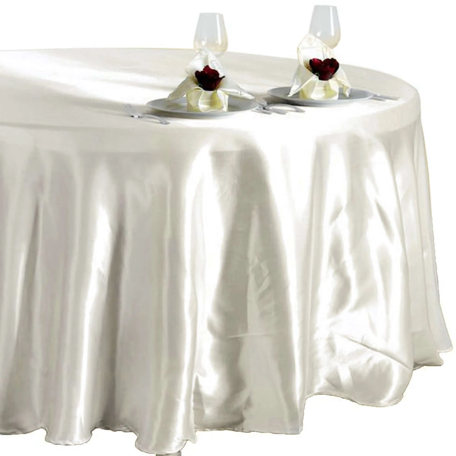 Satin Round Tablecloth 108" Ivory - Smooth & Durable Table Cover - Image 6