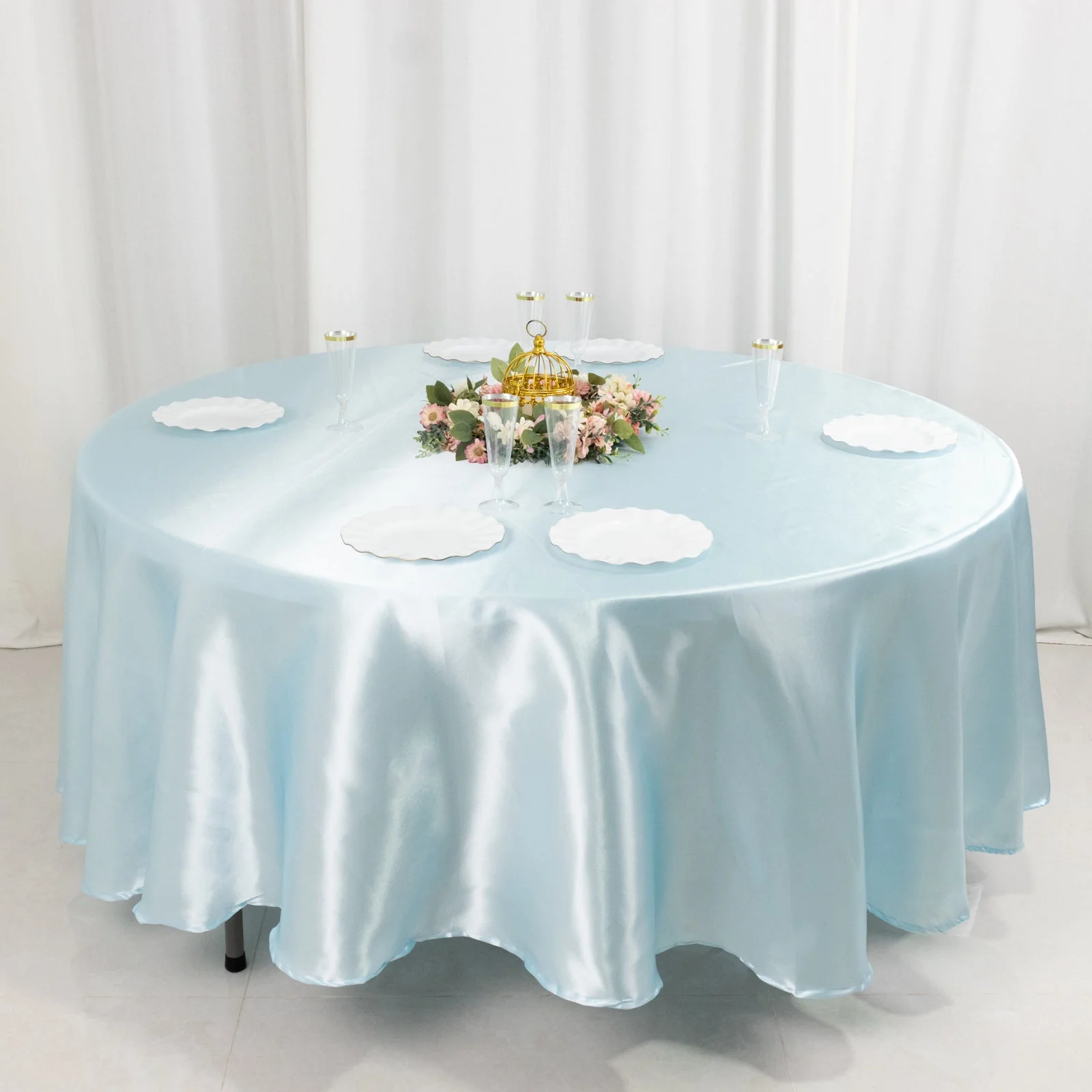 Satin Round Tablecloth 108" Light Blue - Smooth & Durable Table Cover - Image 10