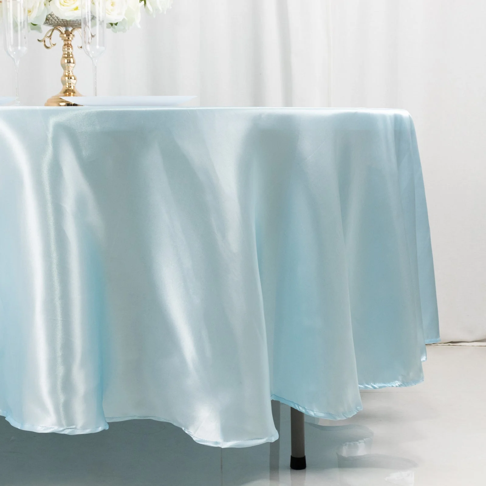 Satin Round Tablecloth 108" Light Blue - Smooth & Durable Table Cover - Image 2