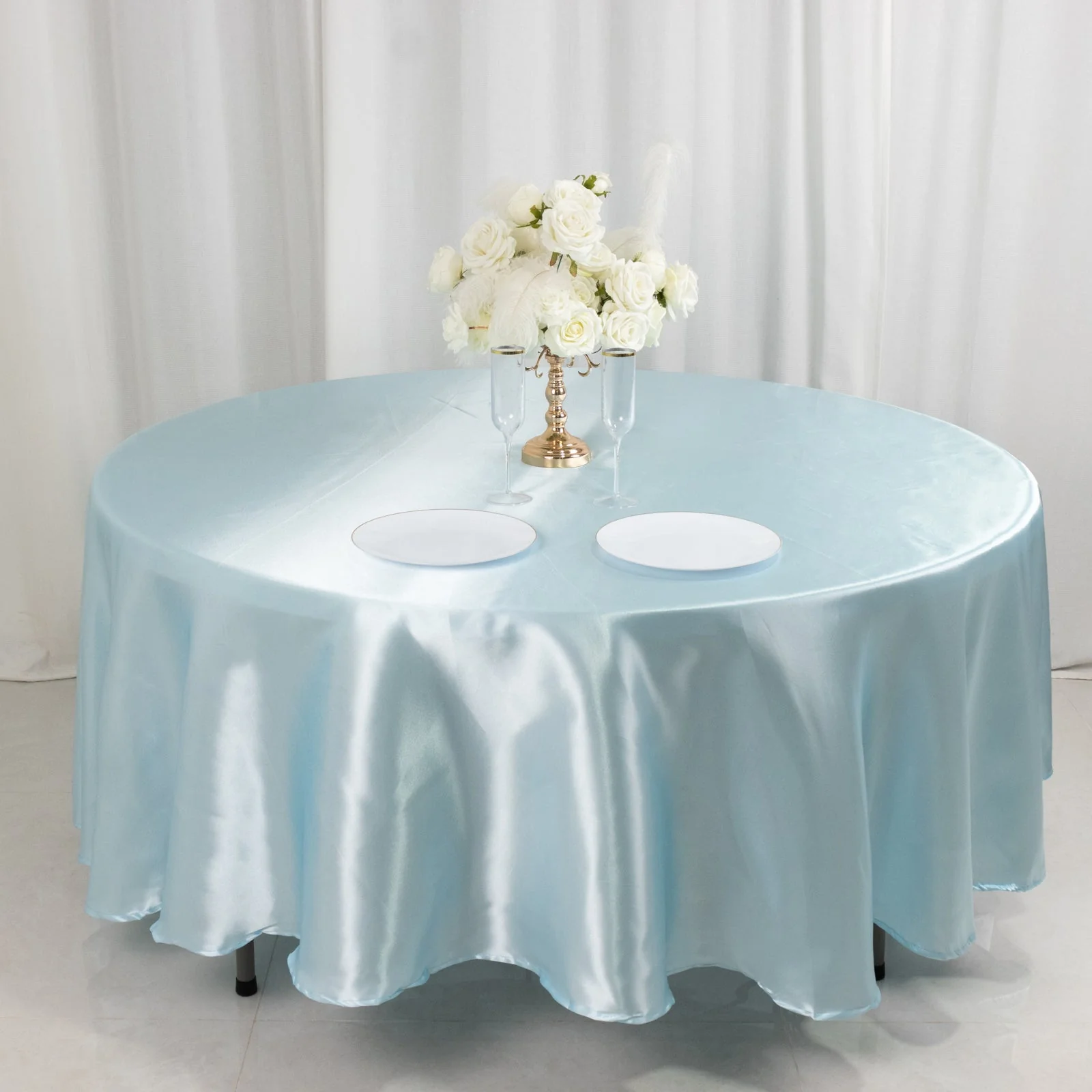Satin Round Tablecloth 108" Light Blue - Smooth & Durable Table Cover - Image 9