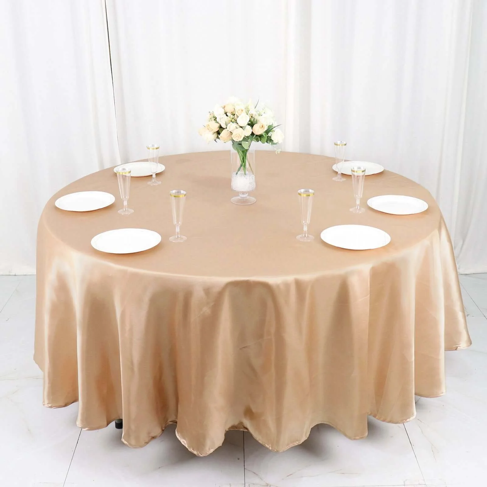 Satin Round Tablecloth 108" Nude - Smooth & Durable Table Cover - Image 3