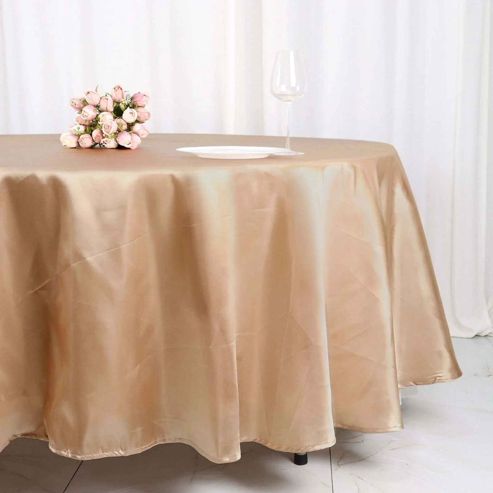 Satin Round Tablecloth 108" Nude - Smooth & Durable Table Cover - Image 8