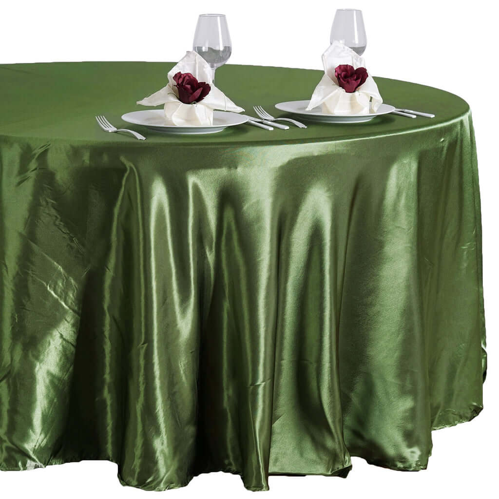 Satin Round Tablecloth 108" Olive Green - Smooth & Durable Table Cover - Image 6