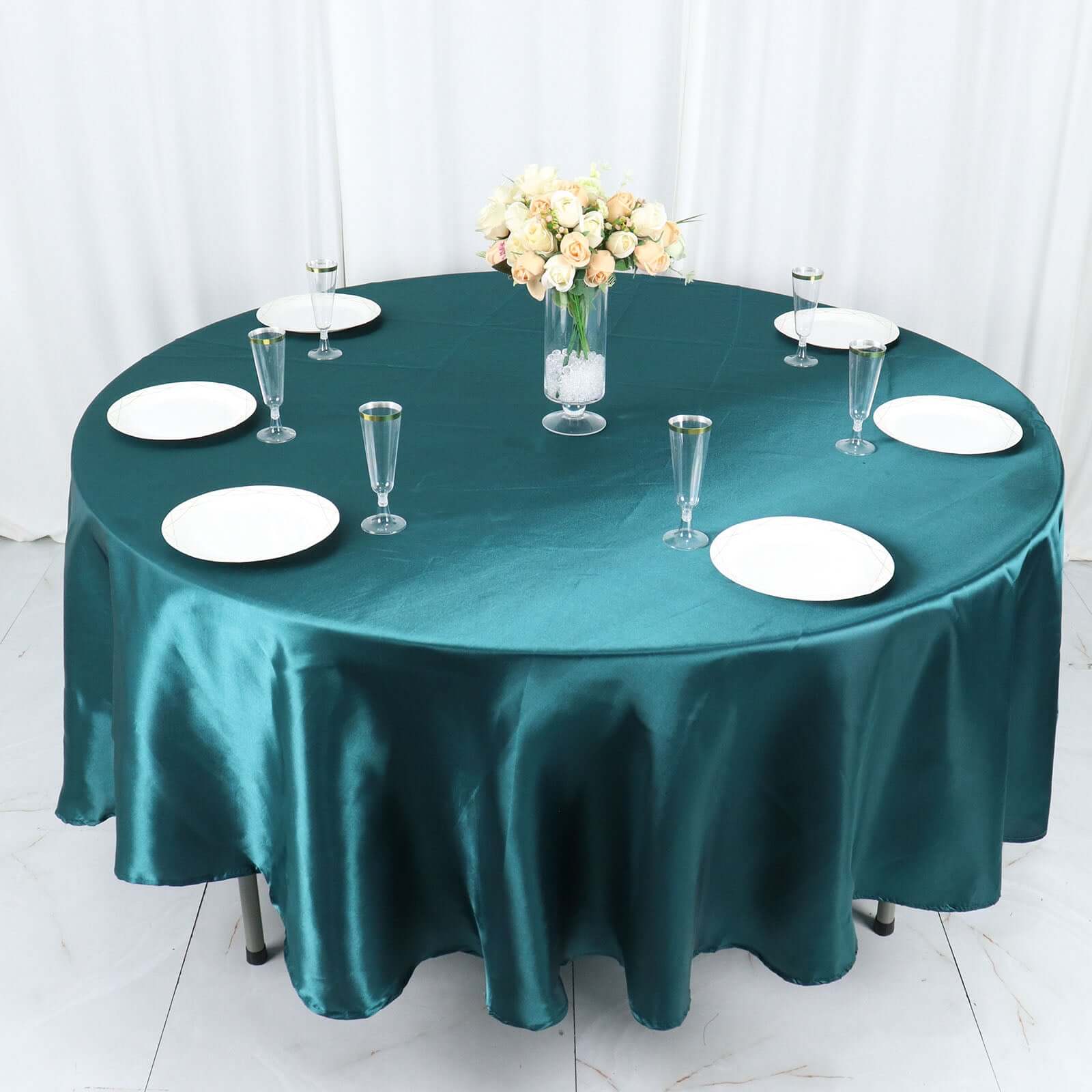 Satin Round Tablecloth 108" Peacock Teal - Smooth & Durable Table Cover - Image 3