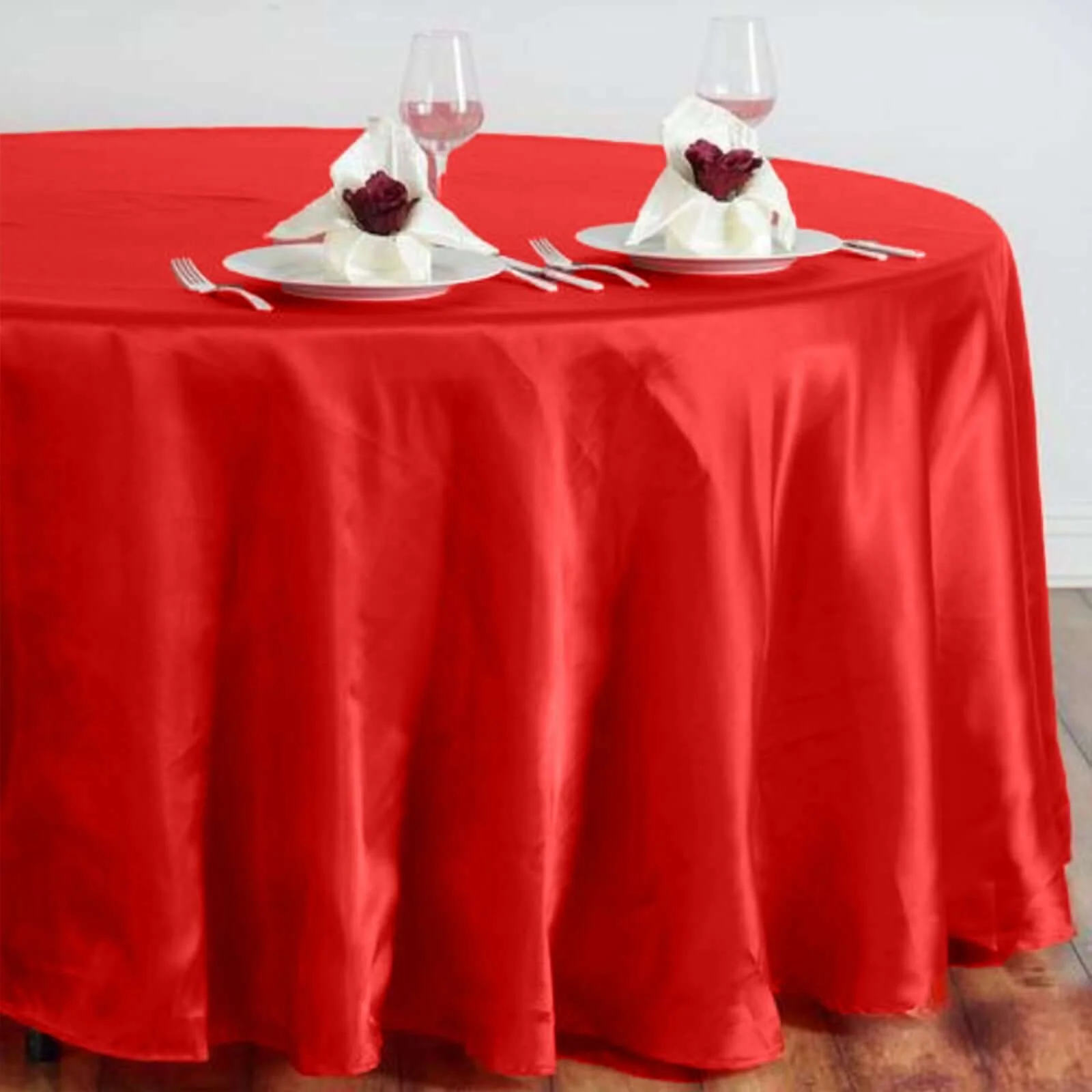 Satin Round Tablecloth 108" Red - Smooth & Durable Table Cover - Image 2
