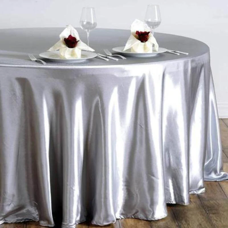 Satin Round Tablecloth 108" Silver - Smooth & Durable Table Cover - Image 2