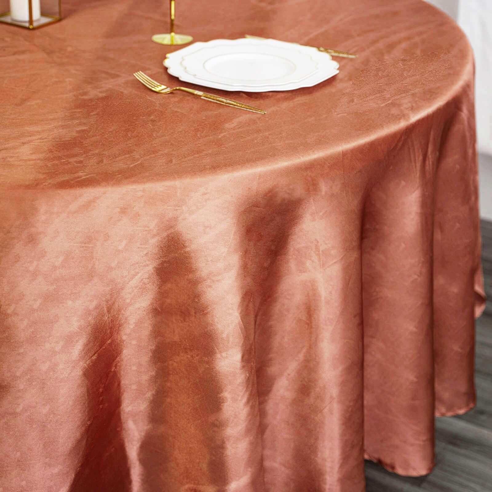 Satin Round Tablecloth 108" Terracotta (Rust) - Smooth & Durable Table Cover - Image 2