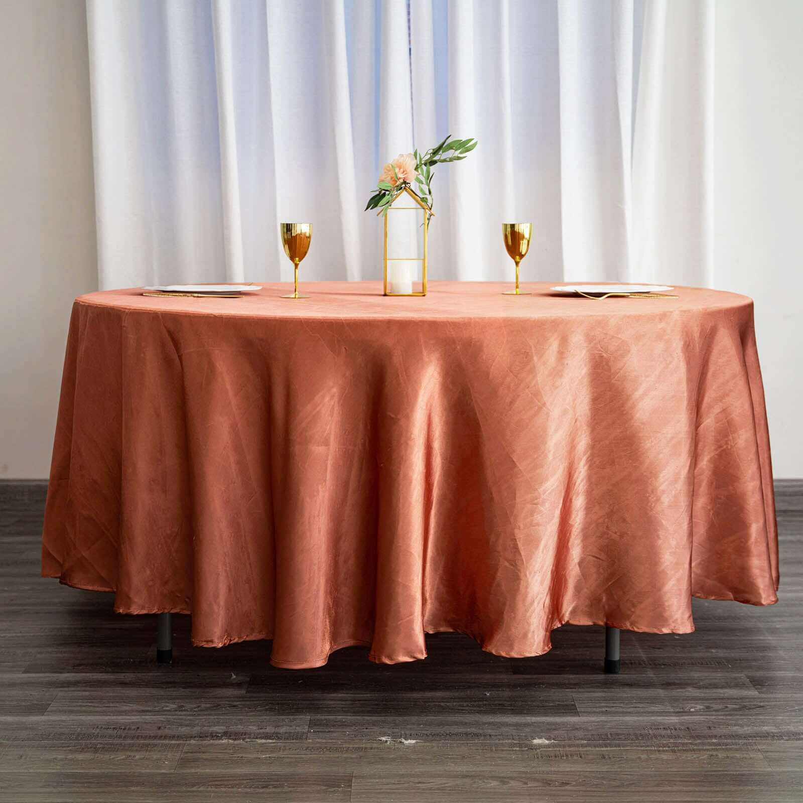 Satin Round Tablecloth 108" Terracotta (Rust) - Smooth & Durable Table Cover - Image 3