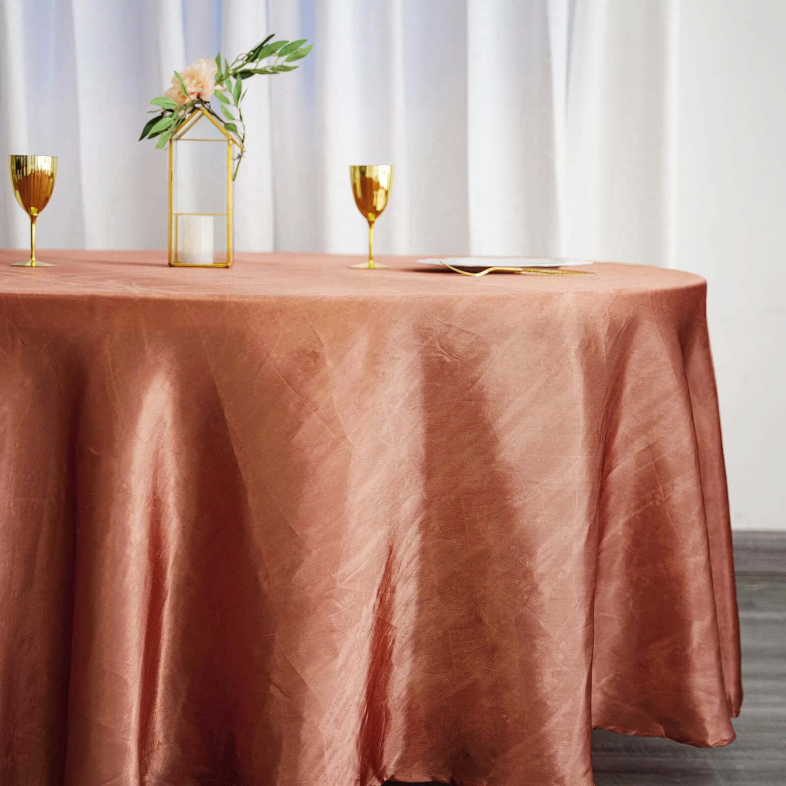 Satin Round Tablecloth 108" Terracotta (Rust) - Smooth & Durable Table Cover - Image 7