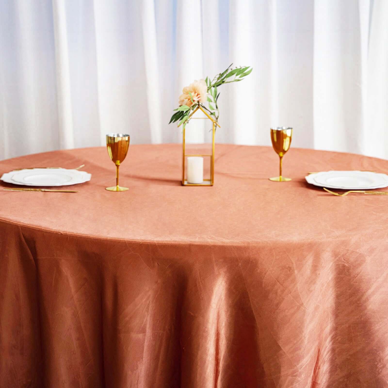 Satin Round Tablecloth 108" Terracotta (Rust) - Smooth & Durable Table Cover - Image 9