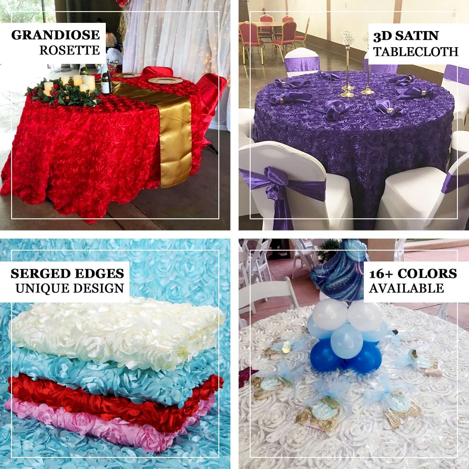 Satin Round Tablecloth 120" Beige - Grandiose 3D Rosette Table Cover - Image 3