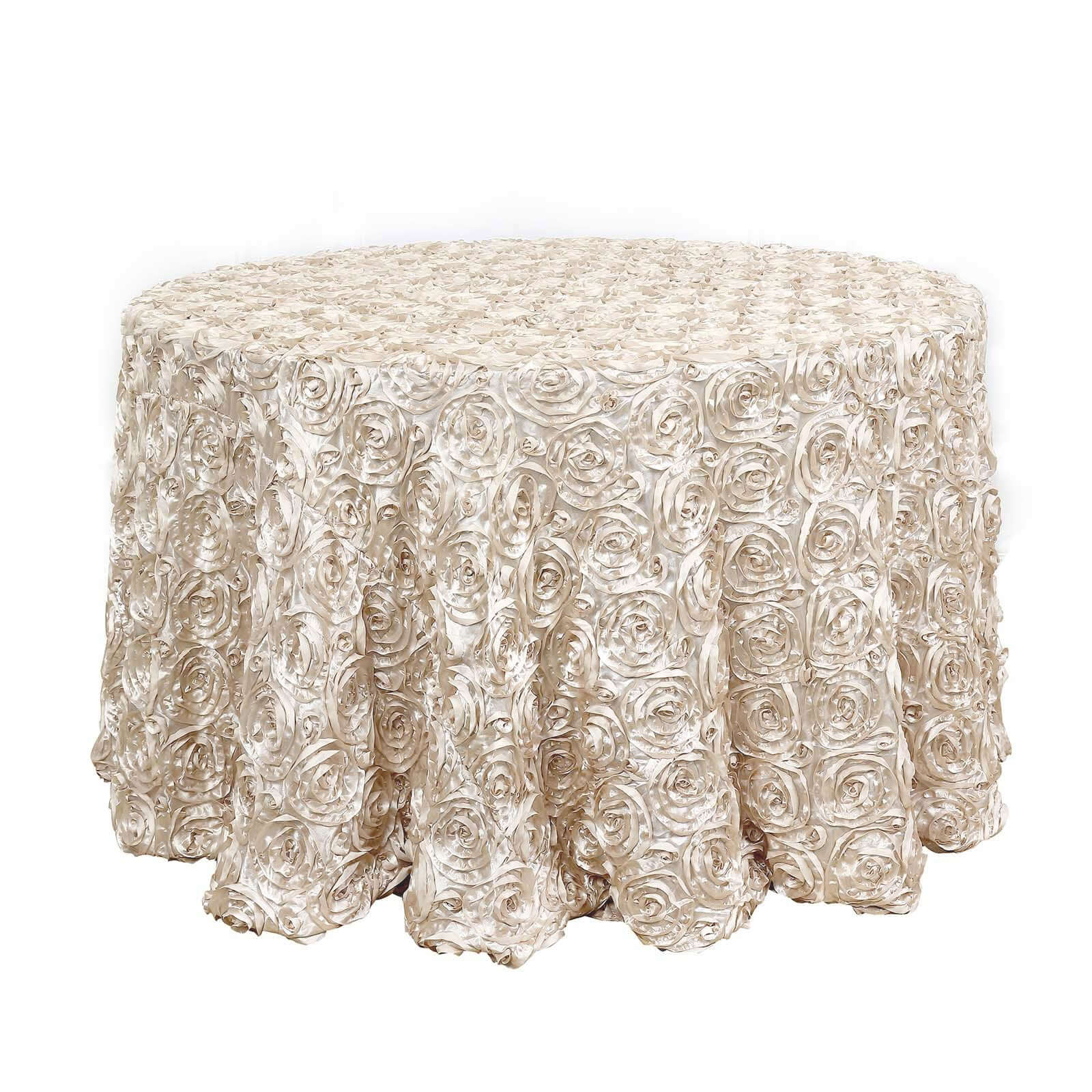 Satin Round Tablecloth 120" Beige - Grandiose 3D Rosette Table Cover - Image 6