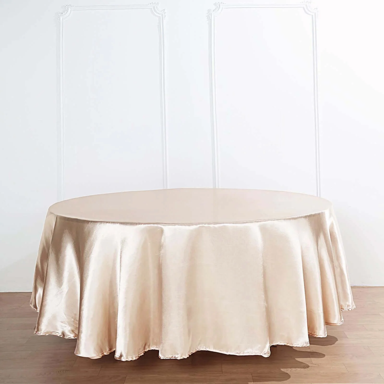 Satin Round Tablecloth 120" Beige - Seamless Table Cover