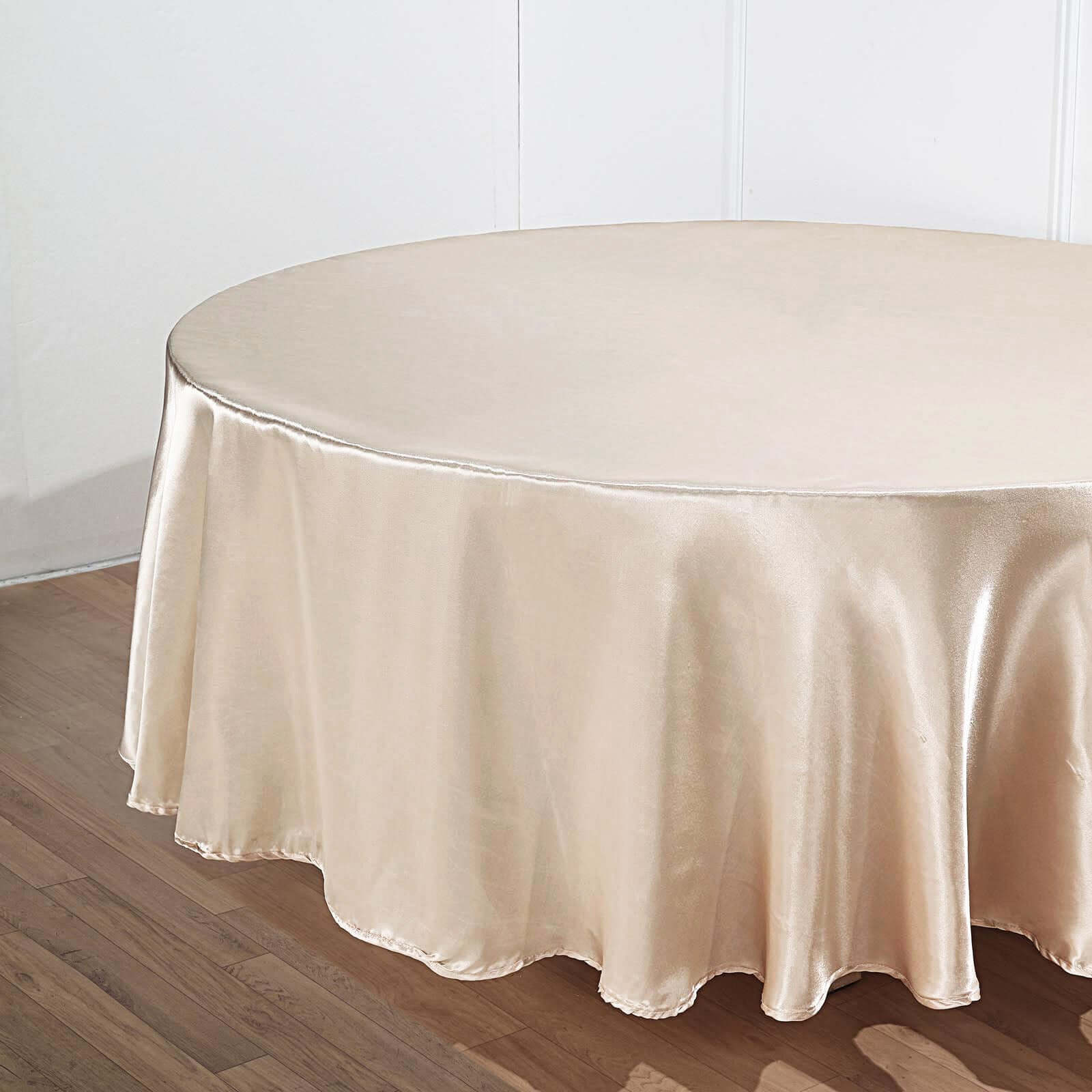 Satin Round Tablecloth 120" Beige - Seamless Table Cover - Image 6