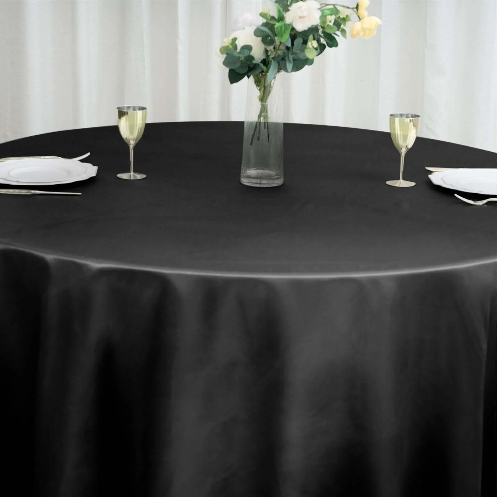 Satin Round Tablecloth 120" Black - Classy Seamless Table Cover for Weddings & Events - Image 7