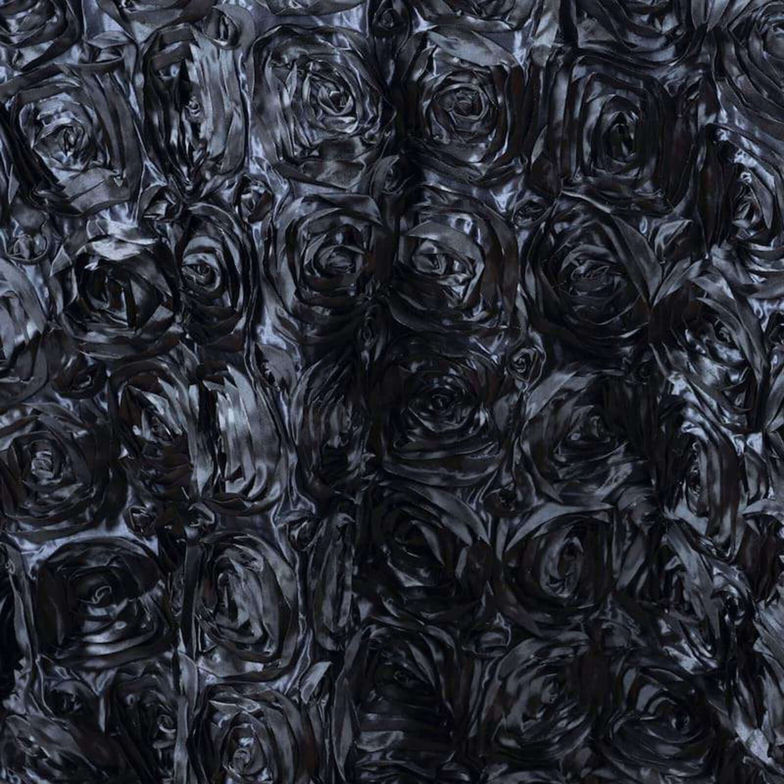 Satin Round Tablecloth 120" Black with Grandiose 3D Rosette Design - Seamless Finish for Refined Weddings - Image 5