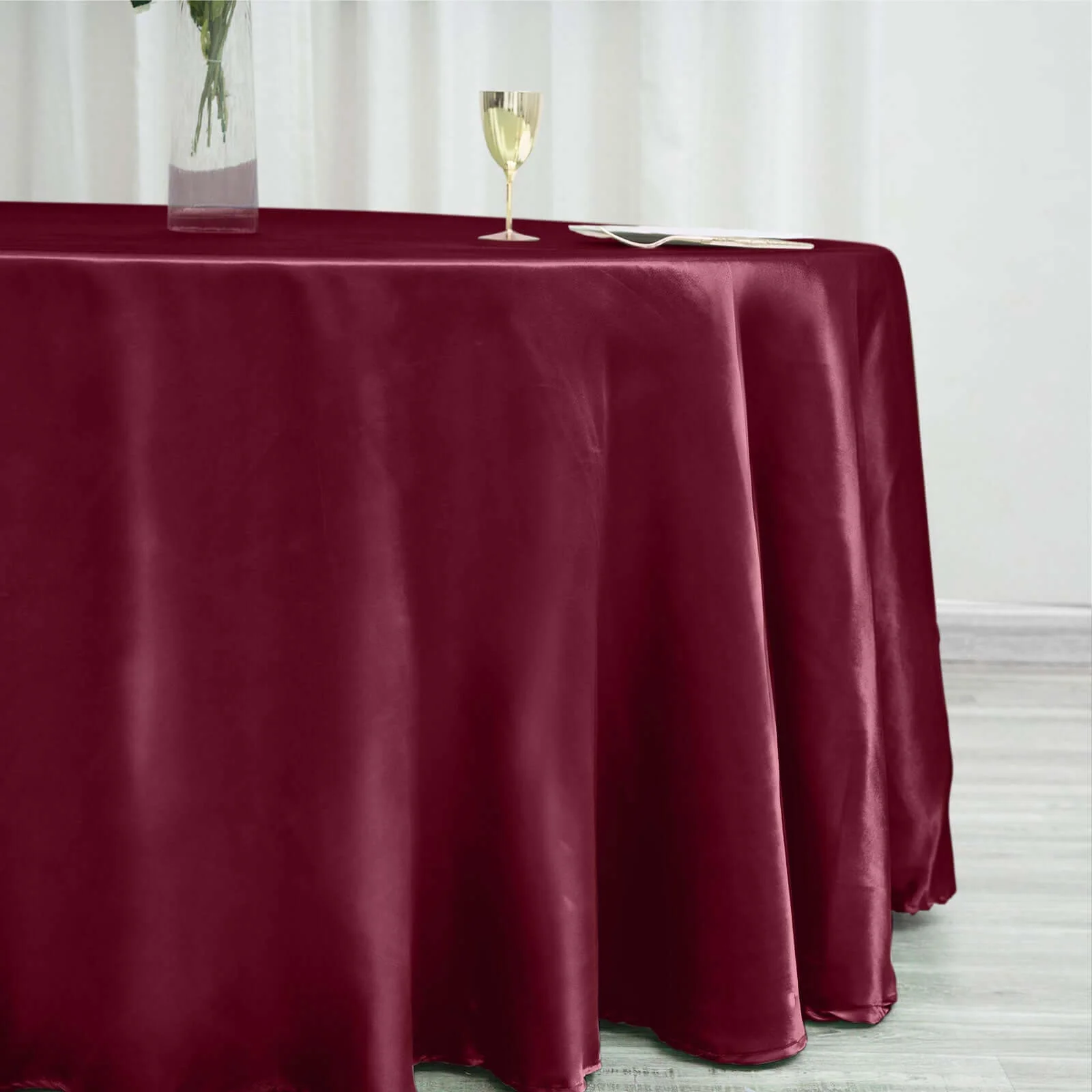 Satin Round Tablecloth 120" Burgundy - Seamless Table Cover - Image 2