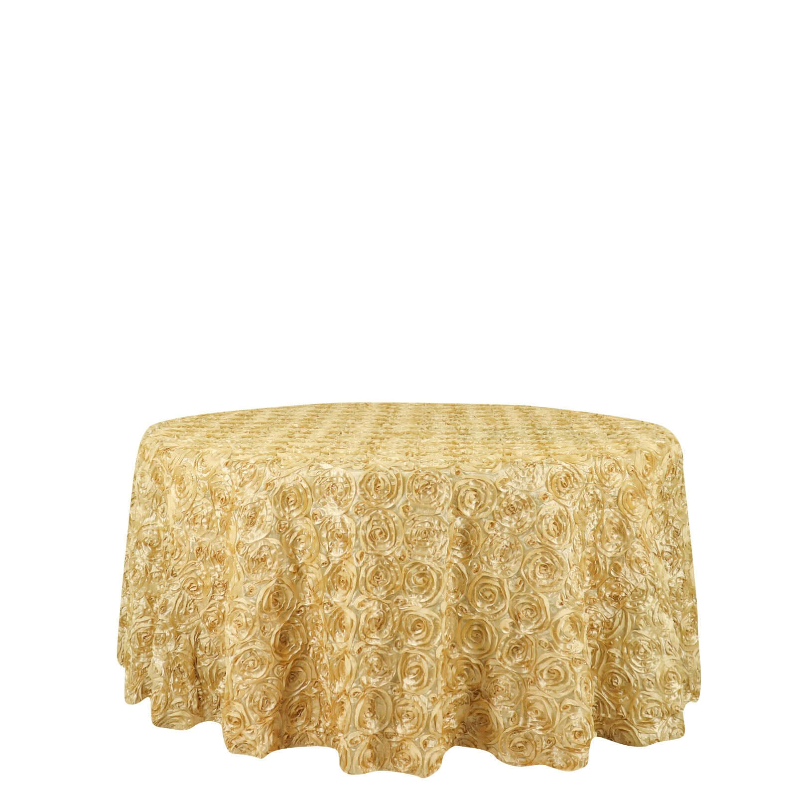 Satin Round Tablecloth 120" Champagne - Grandiose 3D Rosette Table Cover - Image 6