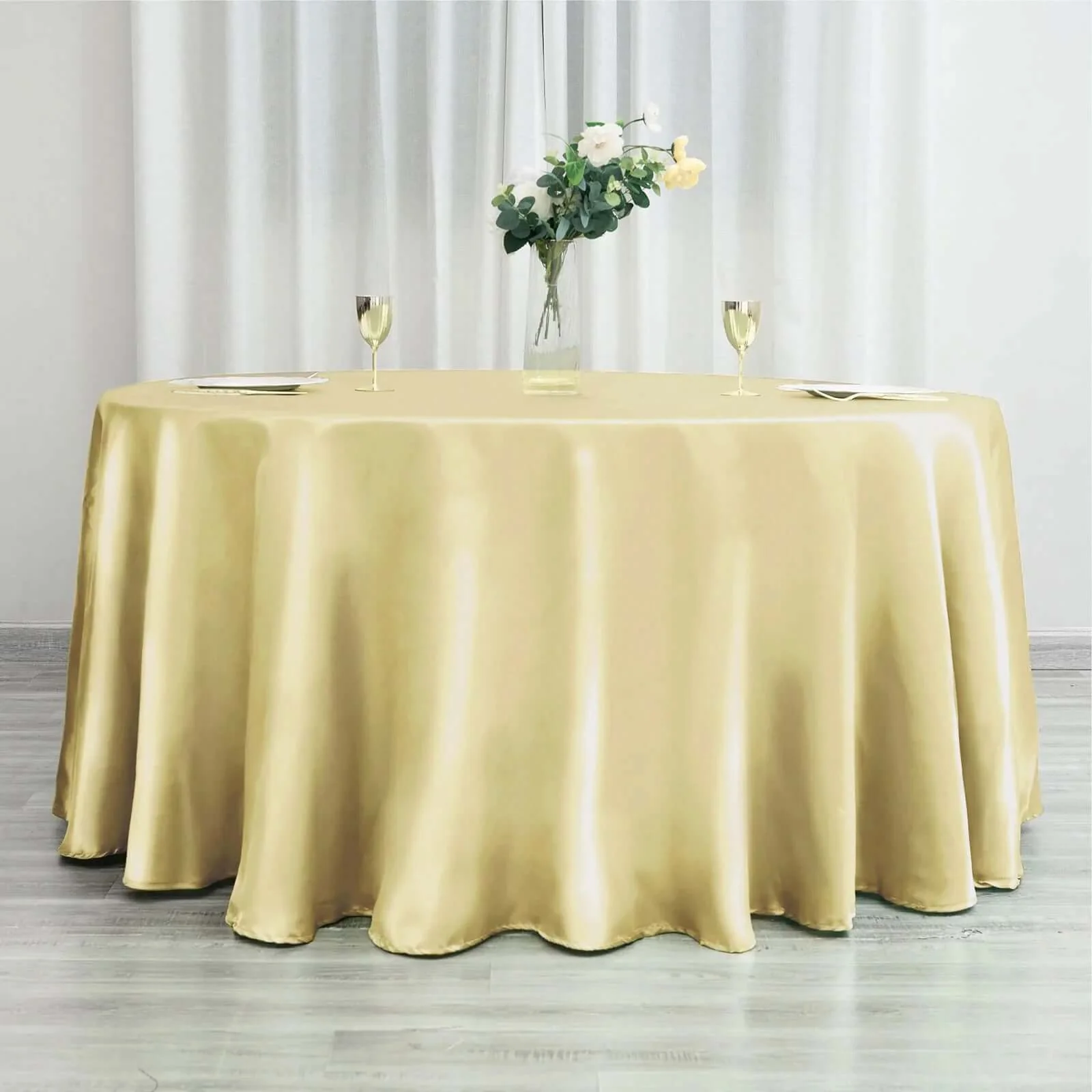 Satin Round Tablecloth 120" Champagne - Seamless Table Cover - Image 3