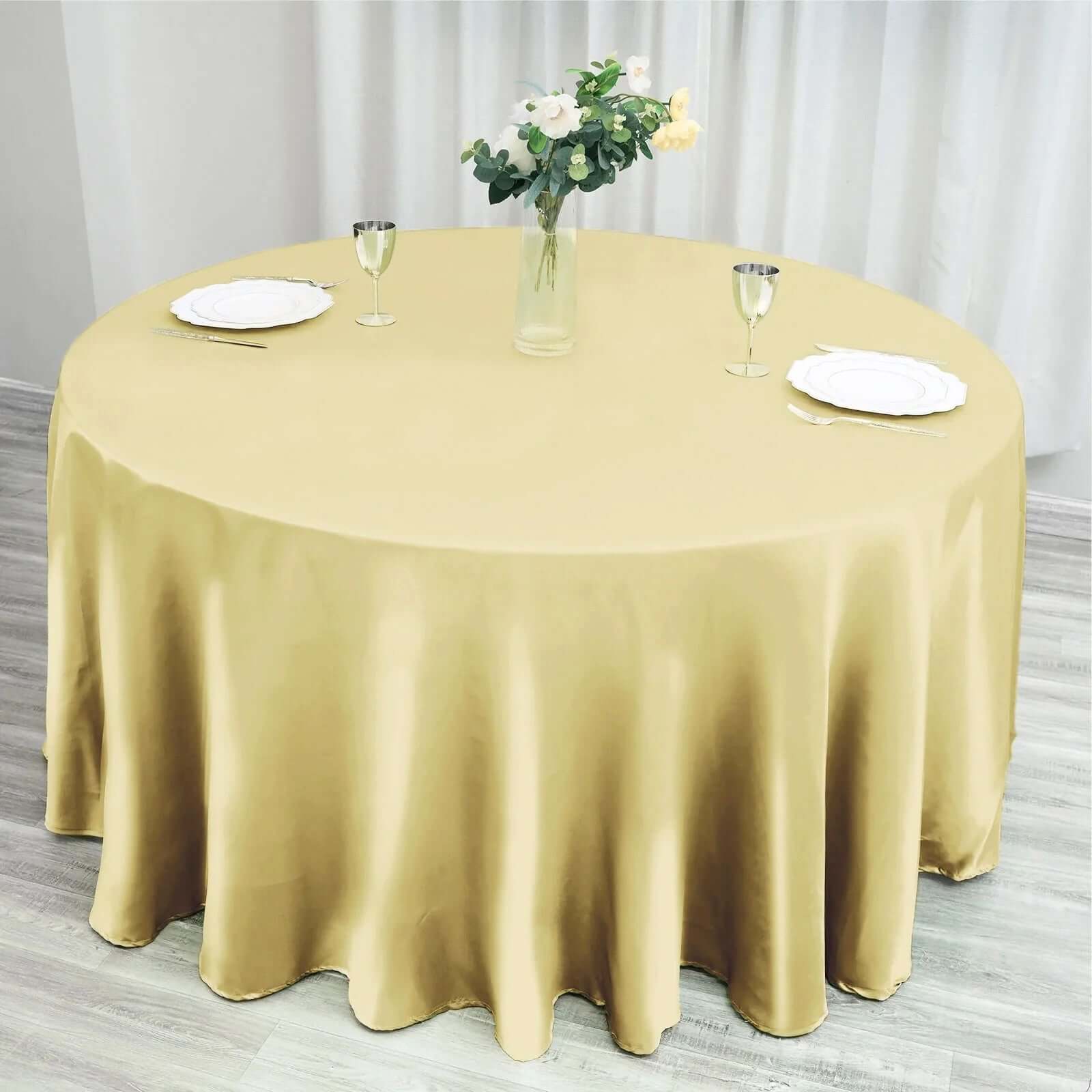 Satin Round Tablecloth 120" Champagne - Seamless Table Cover - Image 7