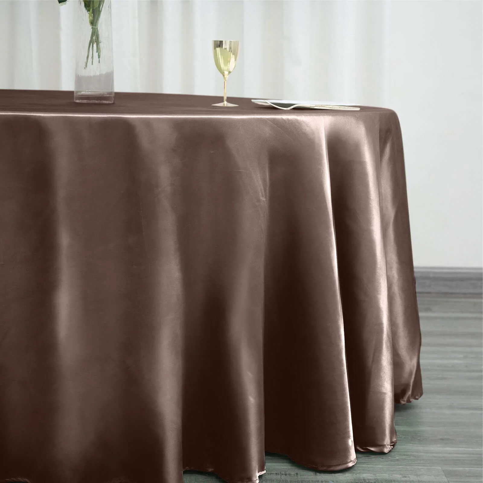 Satin Round Tablecloth 120" Chocolate - Seamless Table Cover - Image 2