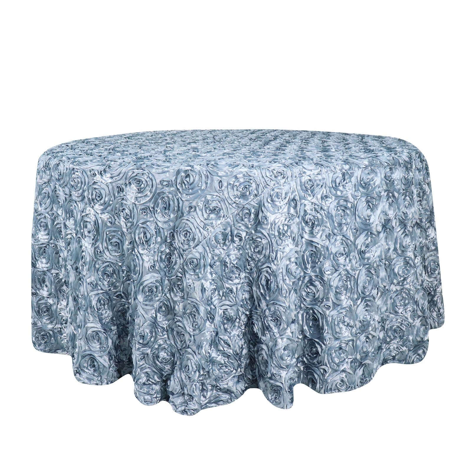 Satin Round Tablecloth 120" Dusty Blue - Grandiose 3D Rosette Table Cover - Image 4