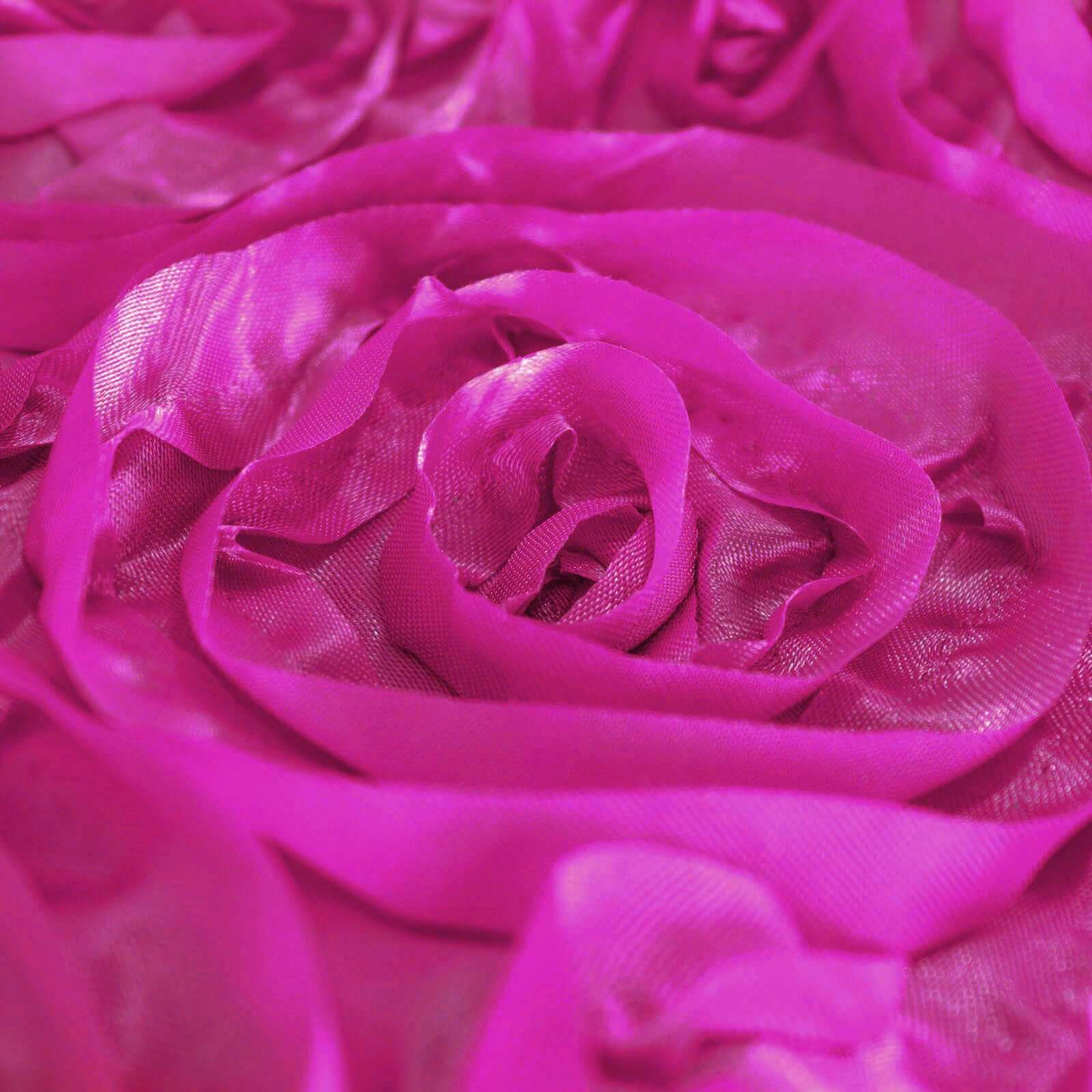 Satin Round Tablecloth 120" Fuchsia - Grandiose 3D Rosette Table Cover - Image 8