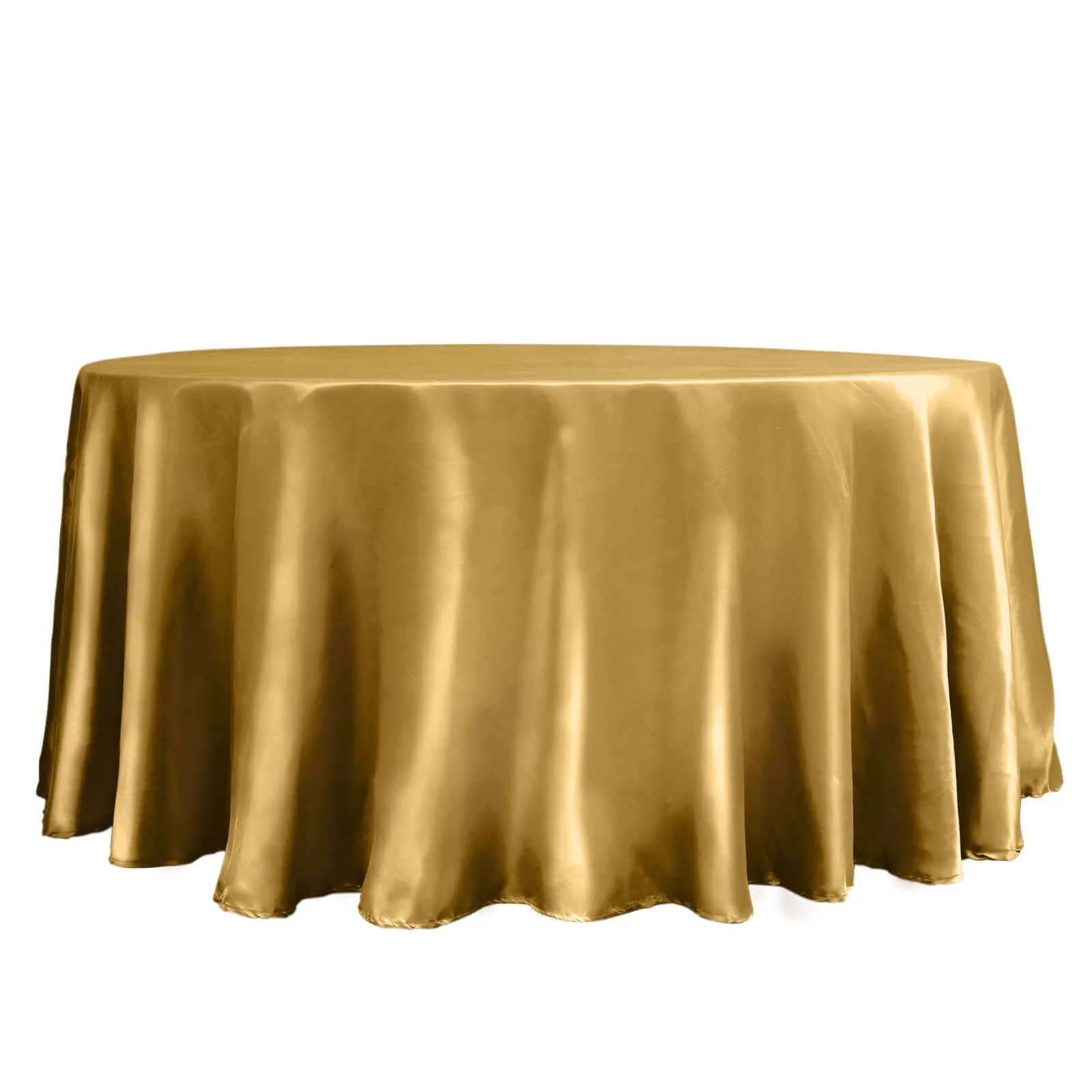 Satin Round Tablecloth 120" Gold - Classy Seamless Table Cover for Weddings & Events - Image 6