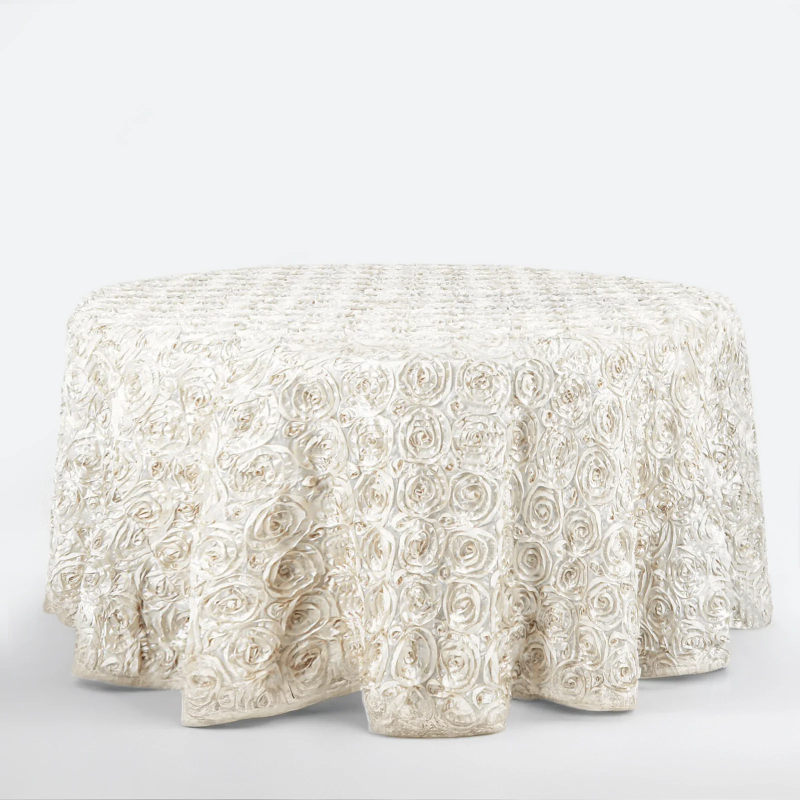 Satin Round Tablecloth 120" Ivory - Grandiose 3D Rosette Table Cover - Image 5