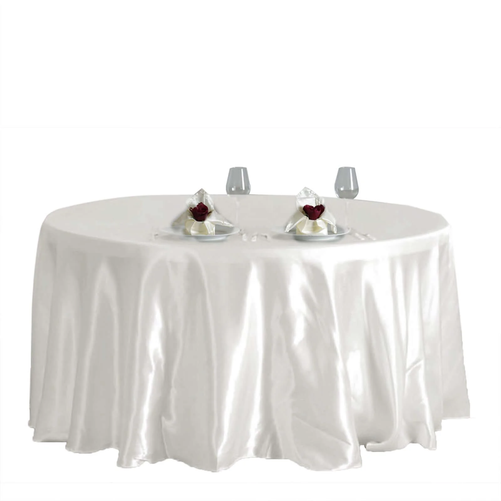 Satin Round Tablecloth 120" Ivory - Seamless Table Cover - Image 6