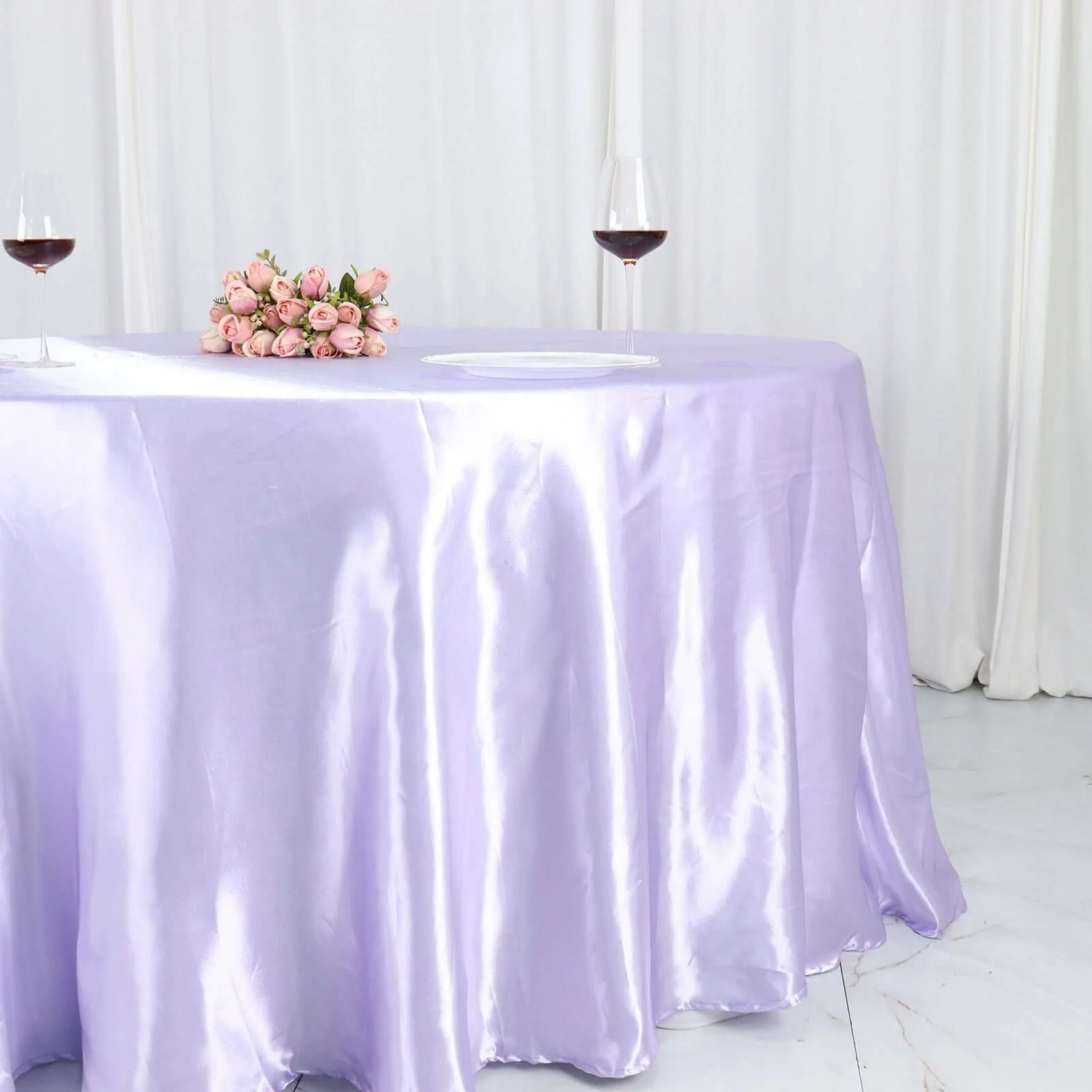 Satin Round Tablecloth 120" Lavender Lilac - Seamless Table Cover - Image 7