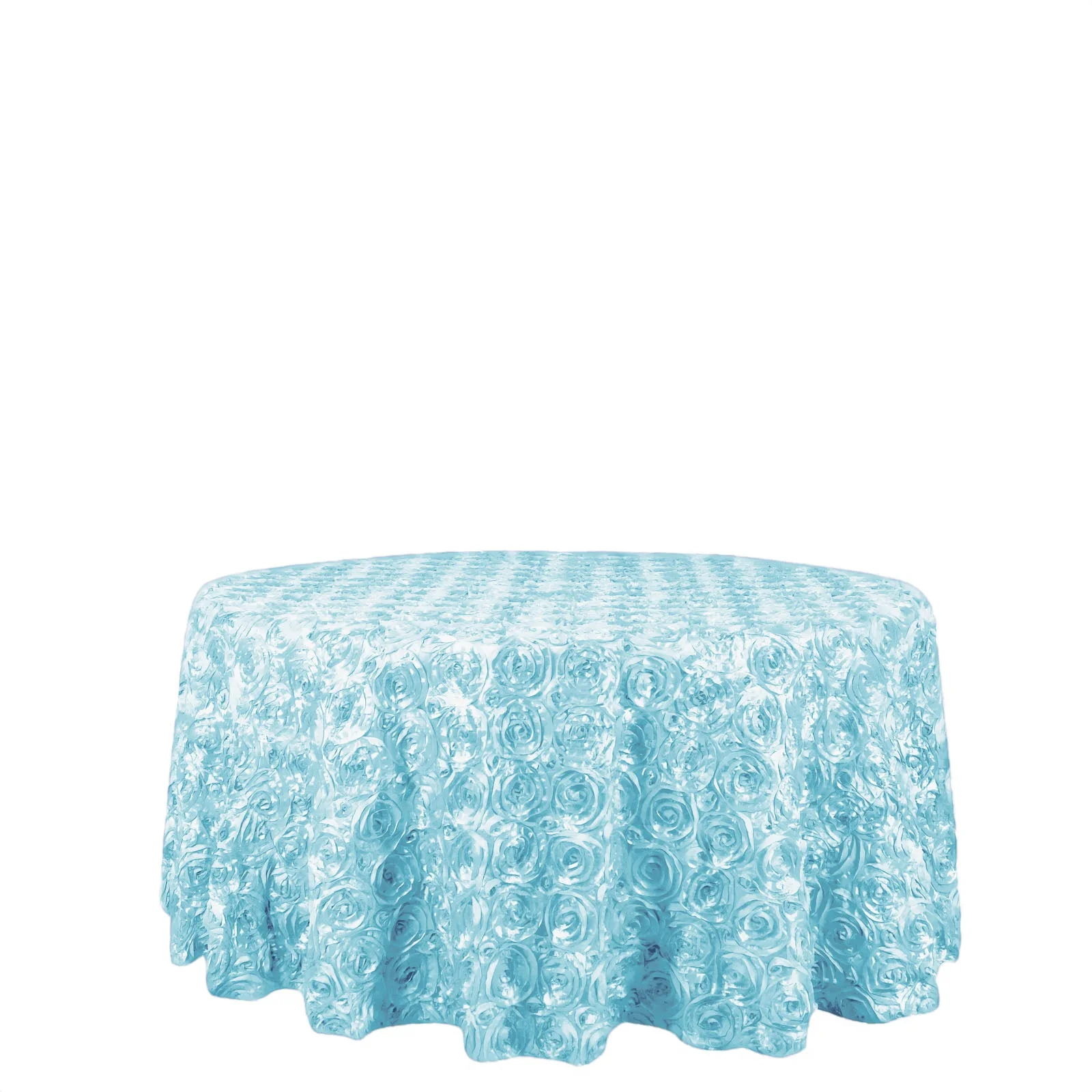 Satin Round Tablecloth 120" Light Blue - Grandiose 3D Rosette Table Cover - Image 6