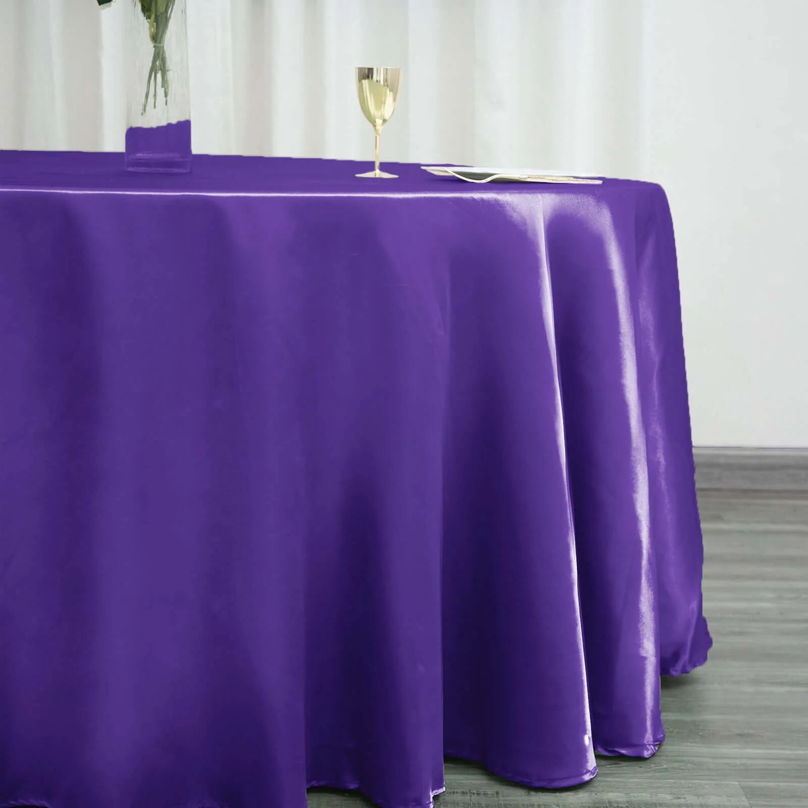 Satin Round Tablecloth 120" Purple - Seamless Table Cover - Image 2