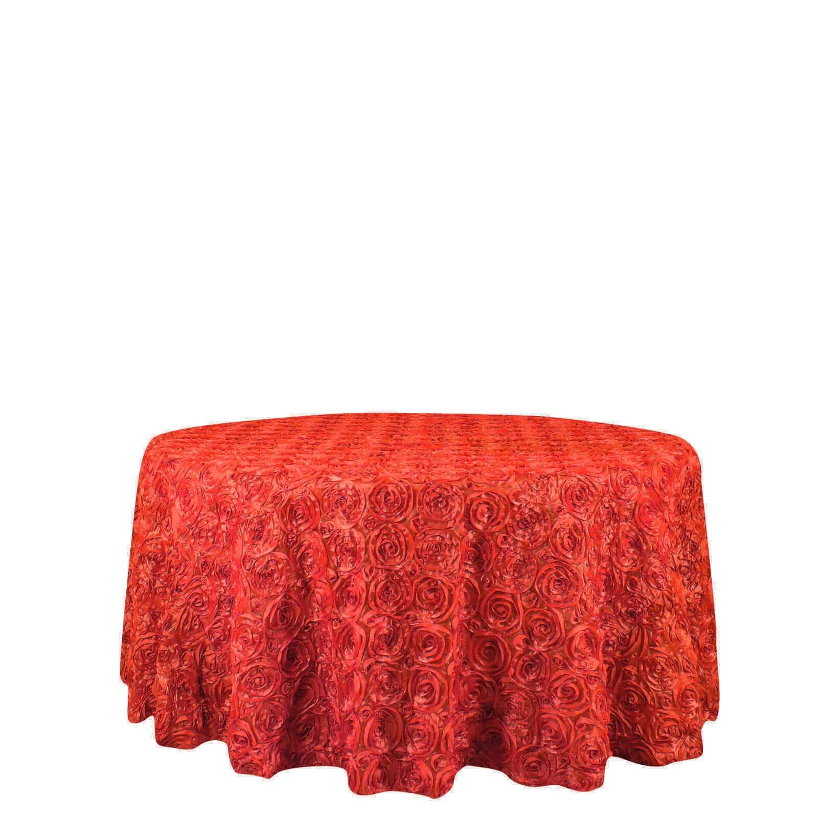 Satin Round Tablecloth 120" Red - Grandiose 3D Rosette Table Cover - Image 6