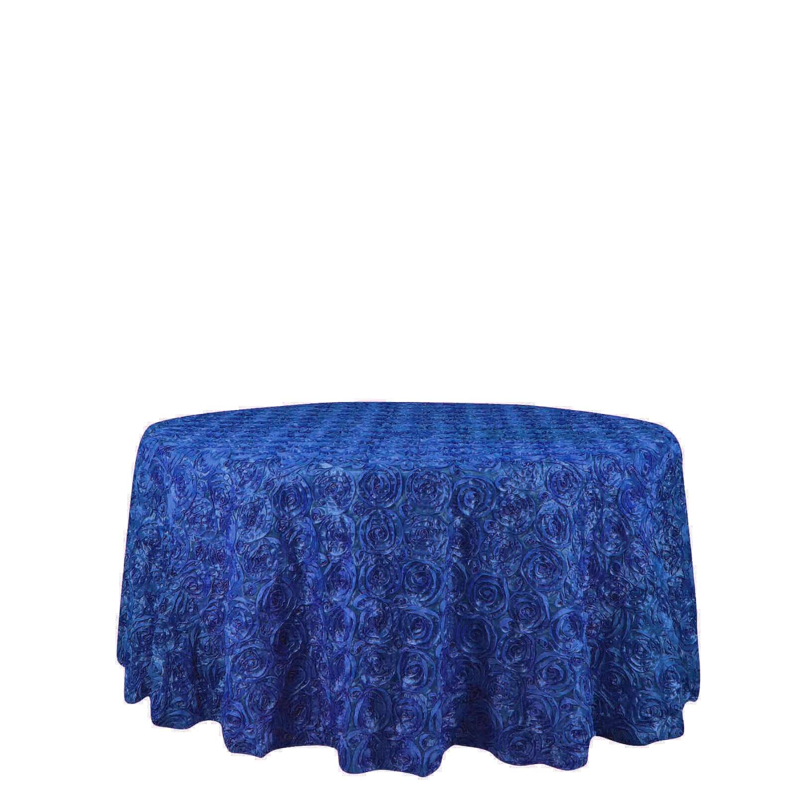 Satin Round Tablecloth 120" Royal Blue - Grandiose 3D Rosette Table Cover - Image 6