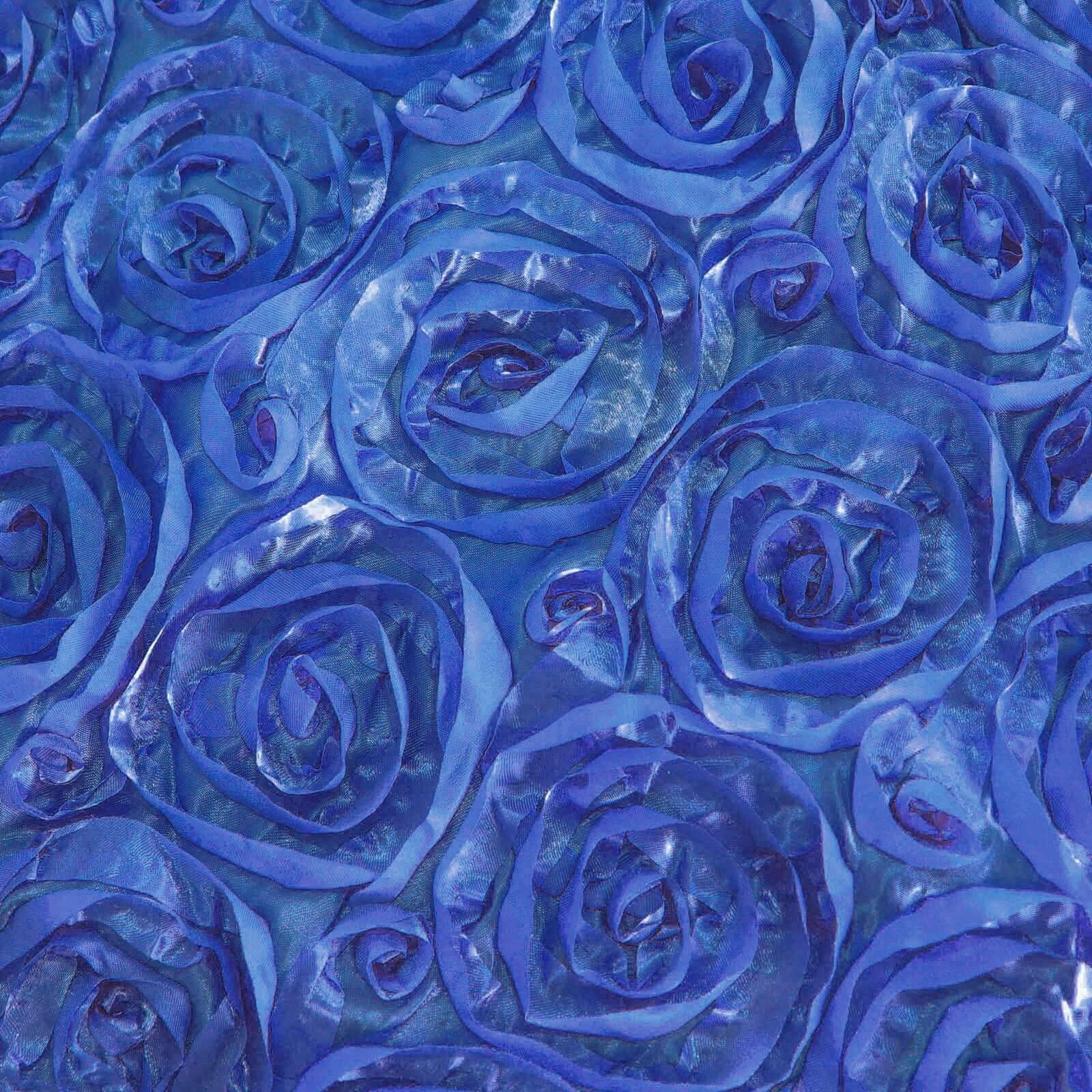 Satin Round Tablecloth 120" Royal Blue - Grandiose 3D Rosette Table Cover - Image 7