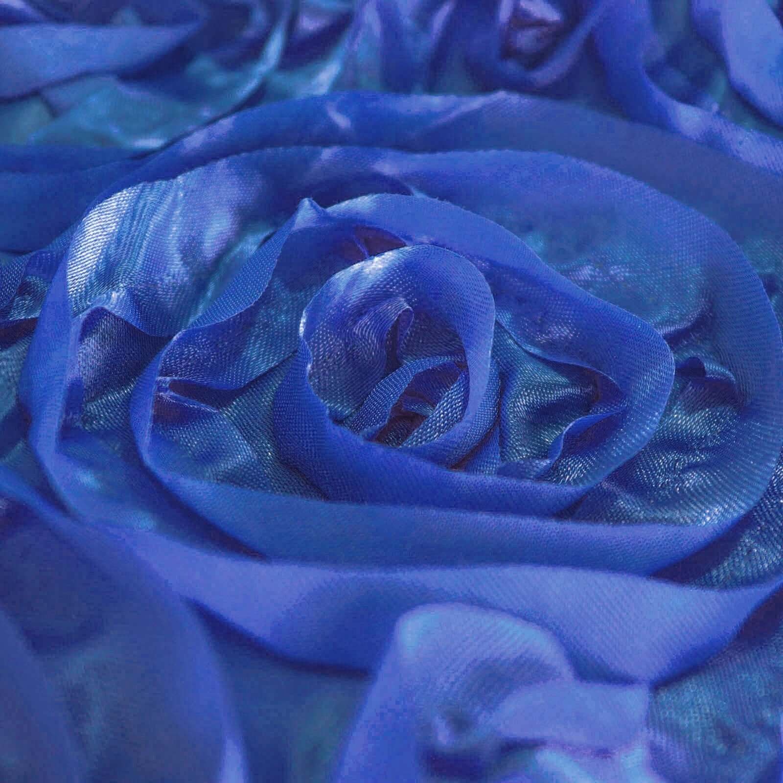 Satin Round Tablecloth 120" Royal Blue - Grandiose 3D Rosette Table Cover - Image 8