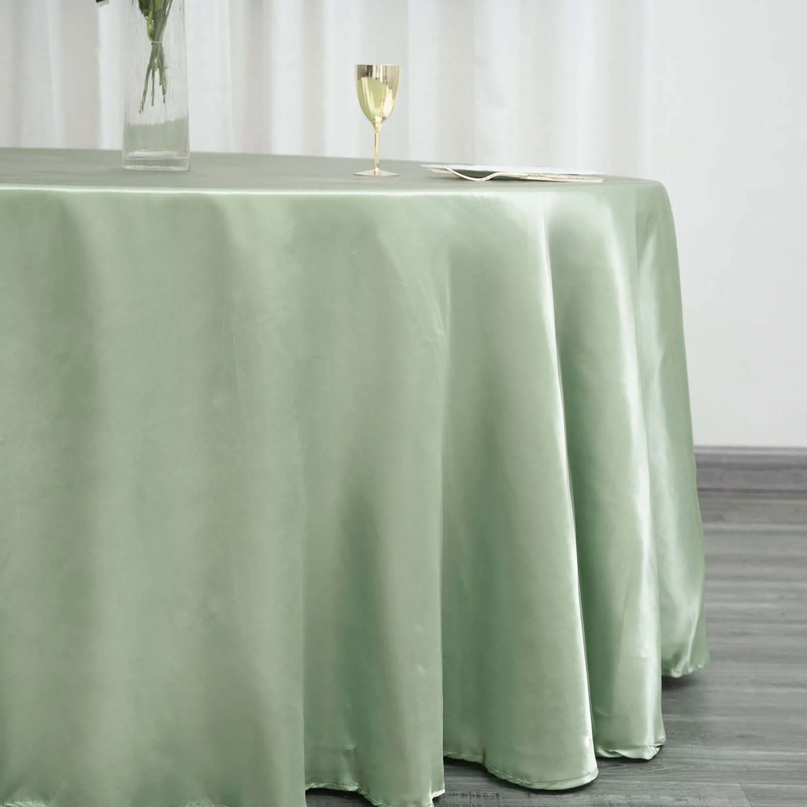 Satin Round Tablecloth 120" Sage Green - Seamless Table Cover - Image 2