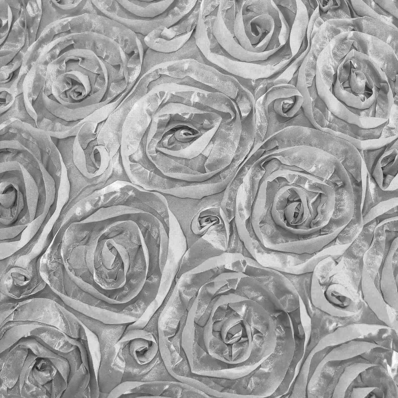 Satin Round Tablecloth 120" Silver - Grandiose 3D Rosette Table Cover - Image 7