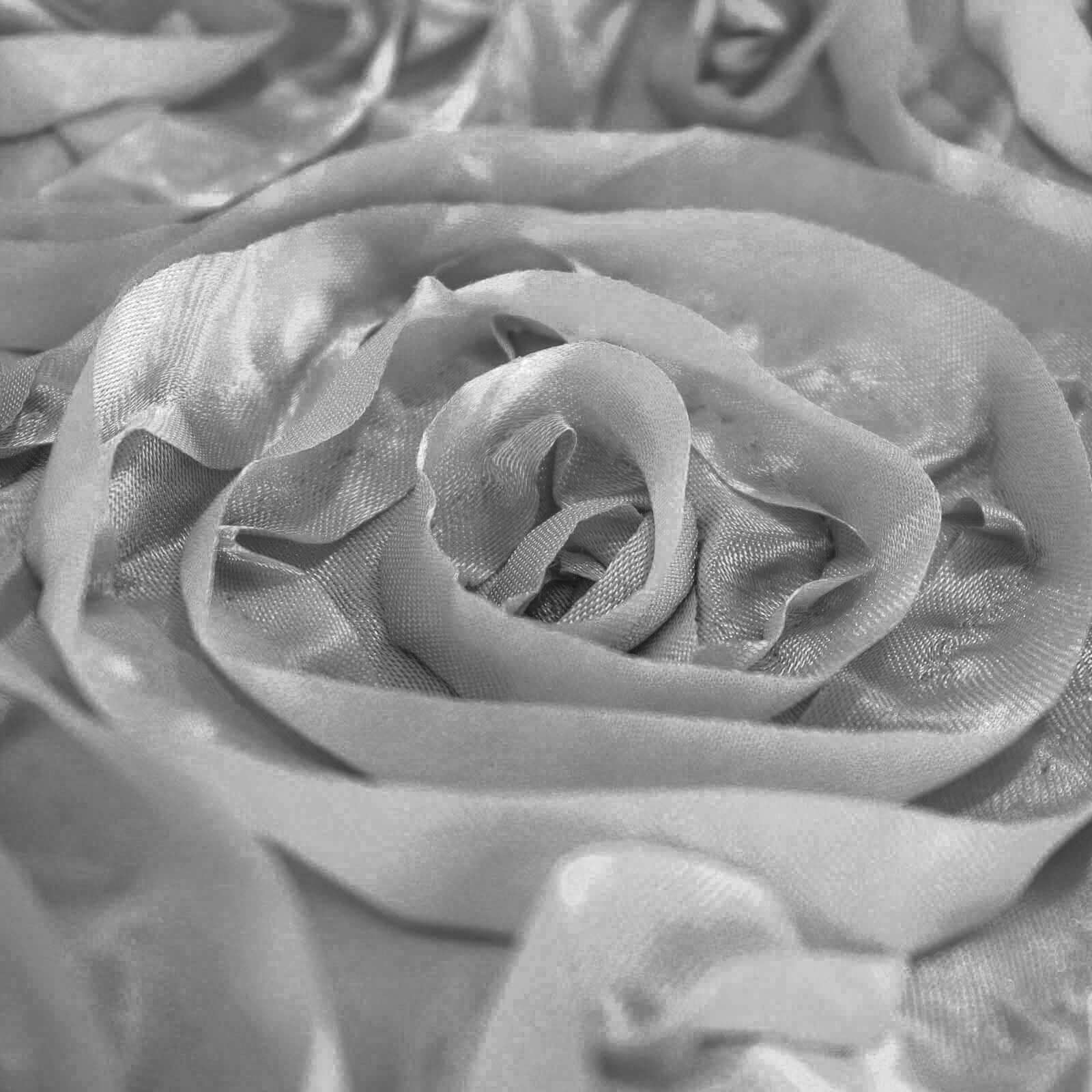 Satin Round Tablecloth 120" Silver - Grandiose 3D Rosette Table Cover - Image 8