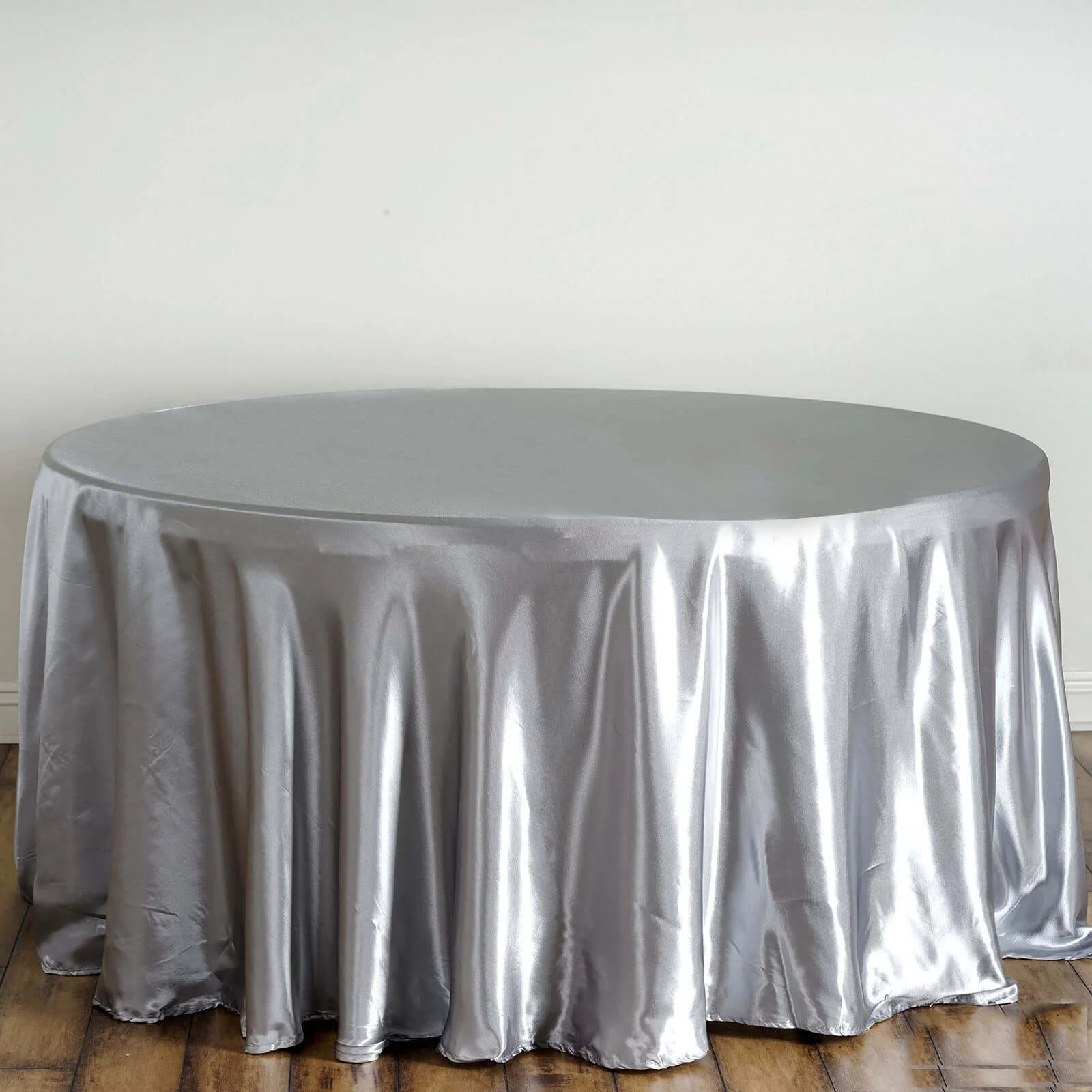 Satin Round Tablecloth 120" Silver - Seamless Table Cover - Image 3