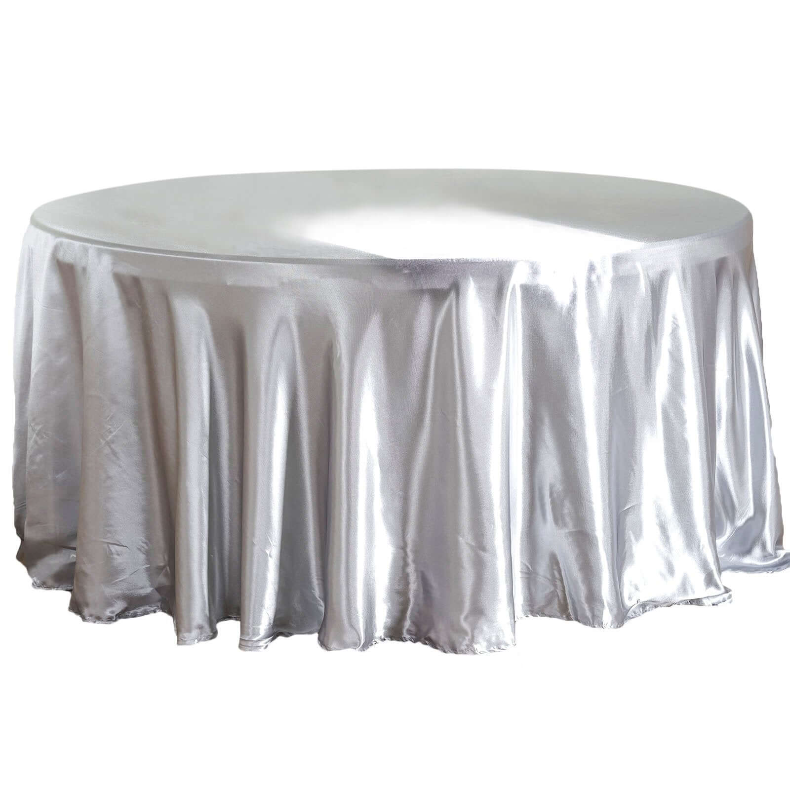 Satin Round Tablecloth 120" Silver - Seamless Table Cover - Image 6