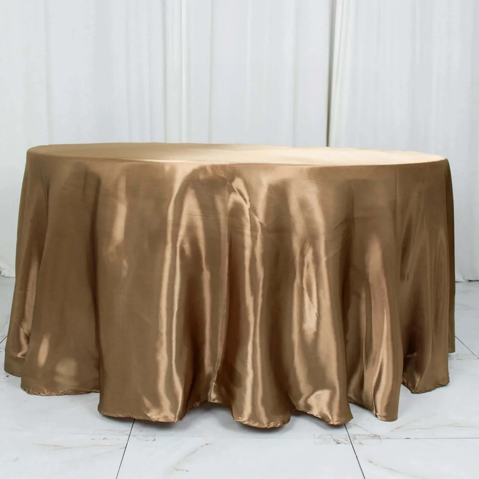 Satin Round Tablecloth 120" Taupe - Seamless Table Cover