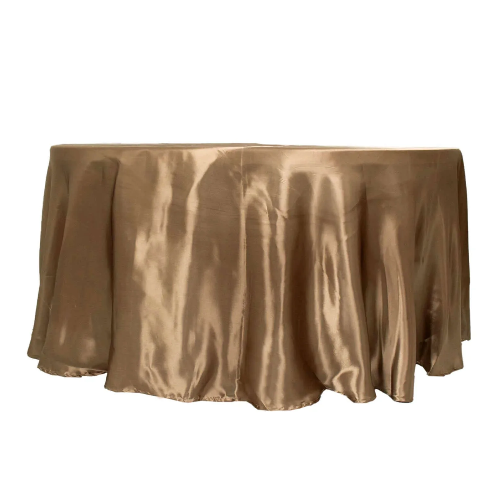 Satin Round Tablecloth 120" Taupe - Seamless Table Cover - Image 6