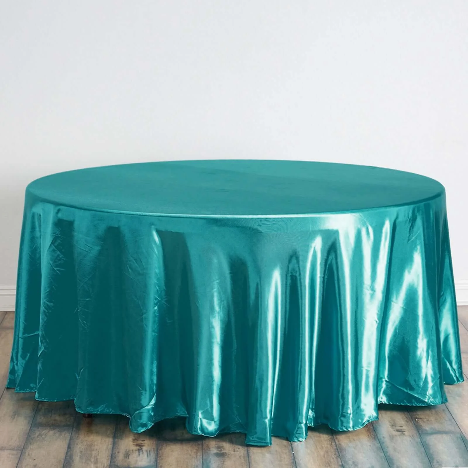 Satin Round Tablecloth 120" Turquoise - Seamless Table Cover - Image 3