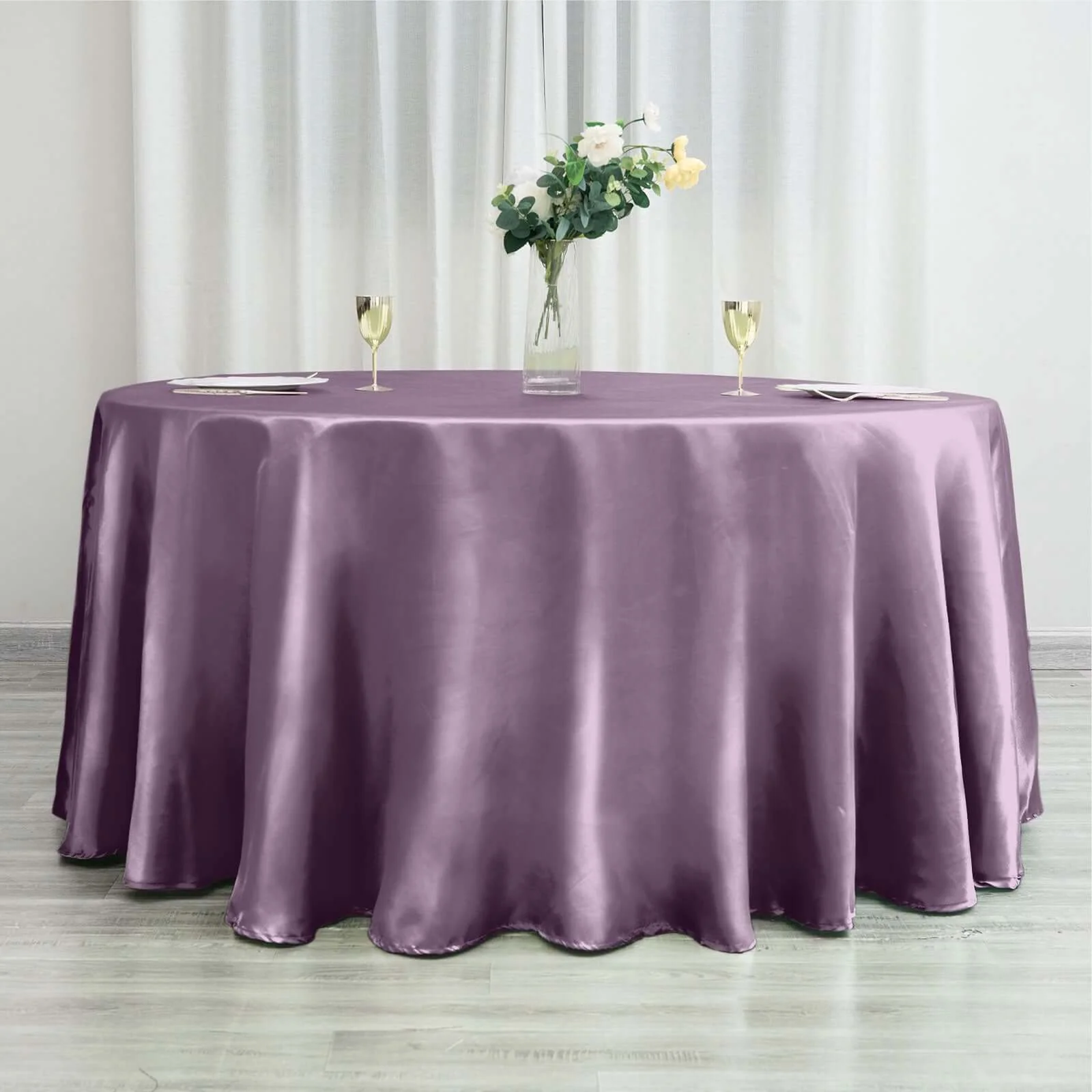 Satin Round Tablecloth 120" Violet Amethyst - Seamless Table Cover - Image 3