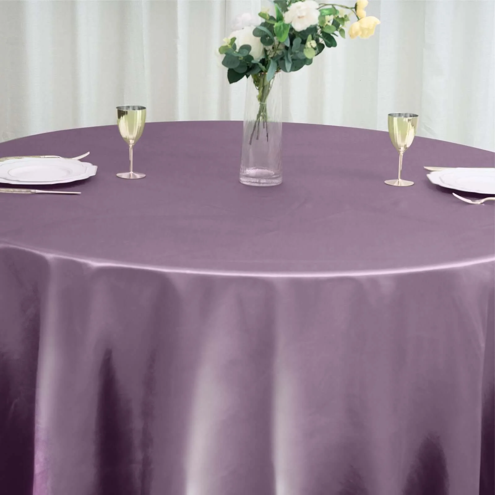 Satin Round Tablecloth 120" Violet Amethyst - Seamless Table Cover - Image 7