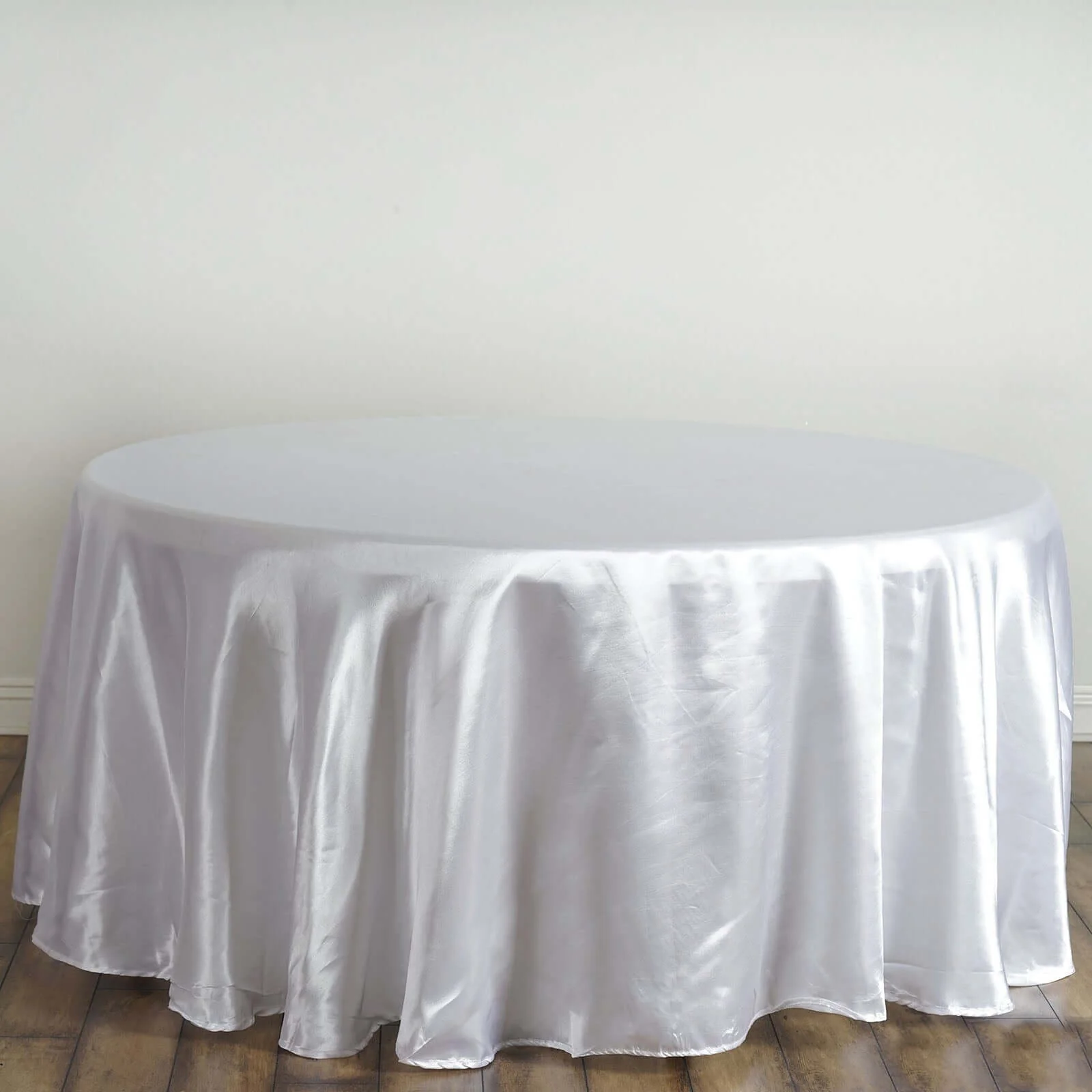 Satin Round Tablecloth 120" White - Classy Seamless Table Cover for Weddings & Events - Image 2