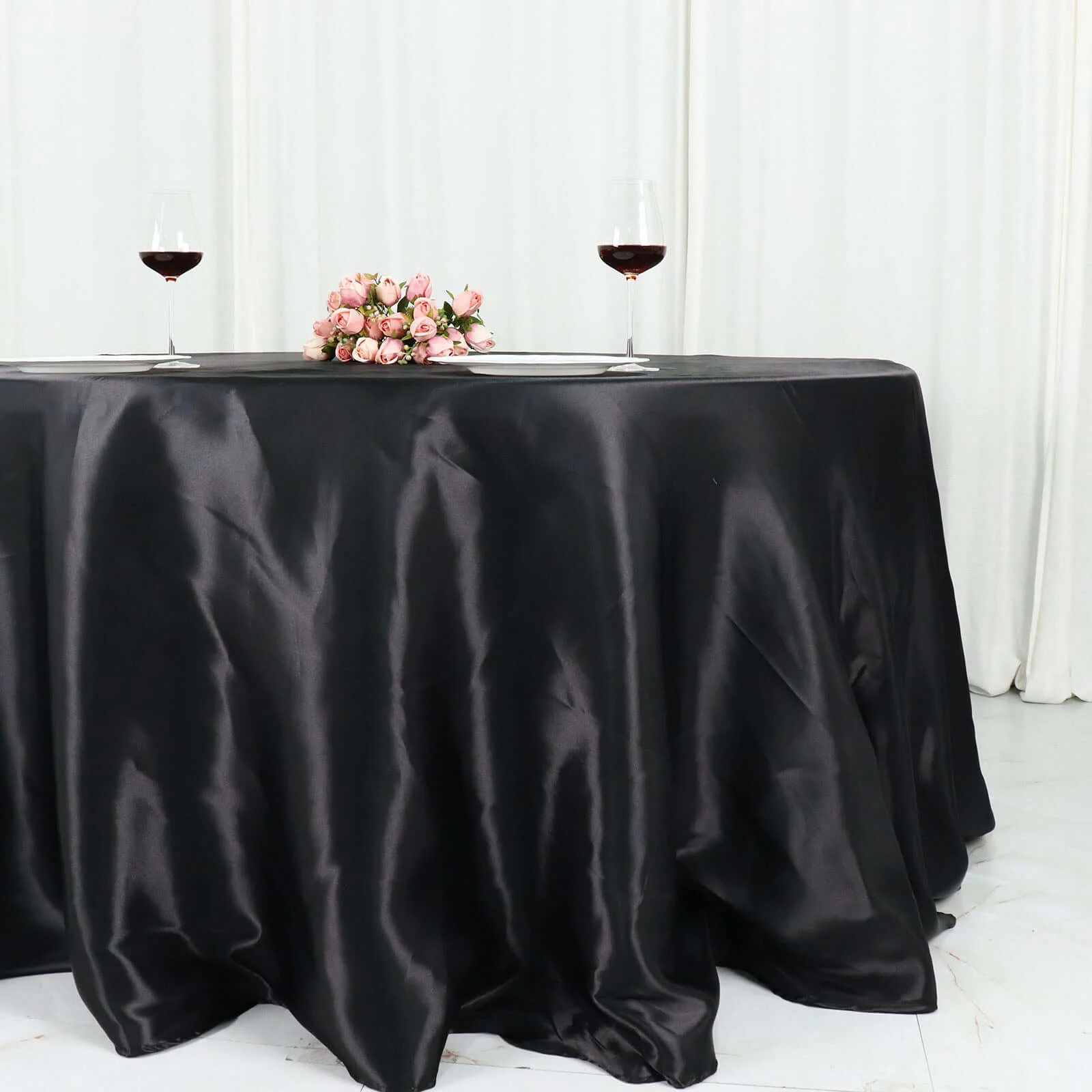 Satin Round Tablecloth 132" Black - Classy Seamless Table Cover for Weddings & Events - Image 7